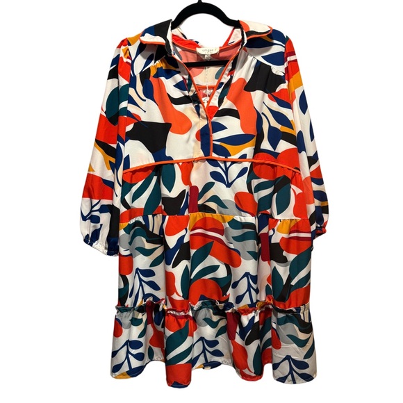 Umgee Dresses & Skirts - Umgee Multicolor Orange and Green Abstract Print Dress NWT Size XL